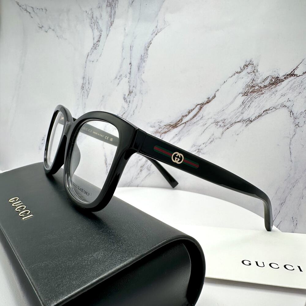New GUCCI Eyeglasses 53-19-140 Black Square GG Logo Red Green Web Women Rx-able - Picture 13 of 16